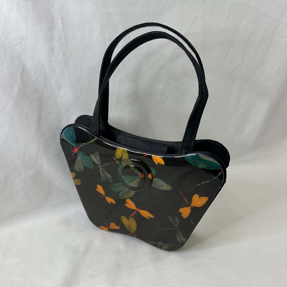 Vintage Angela Frascone Dragonfly Print Top Handle Bag Purse